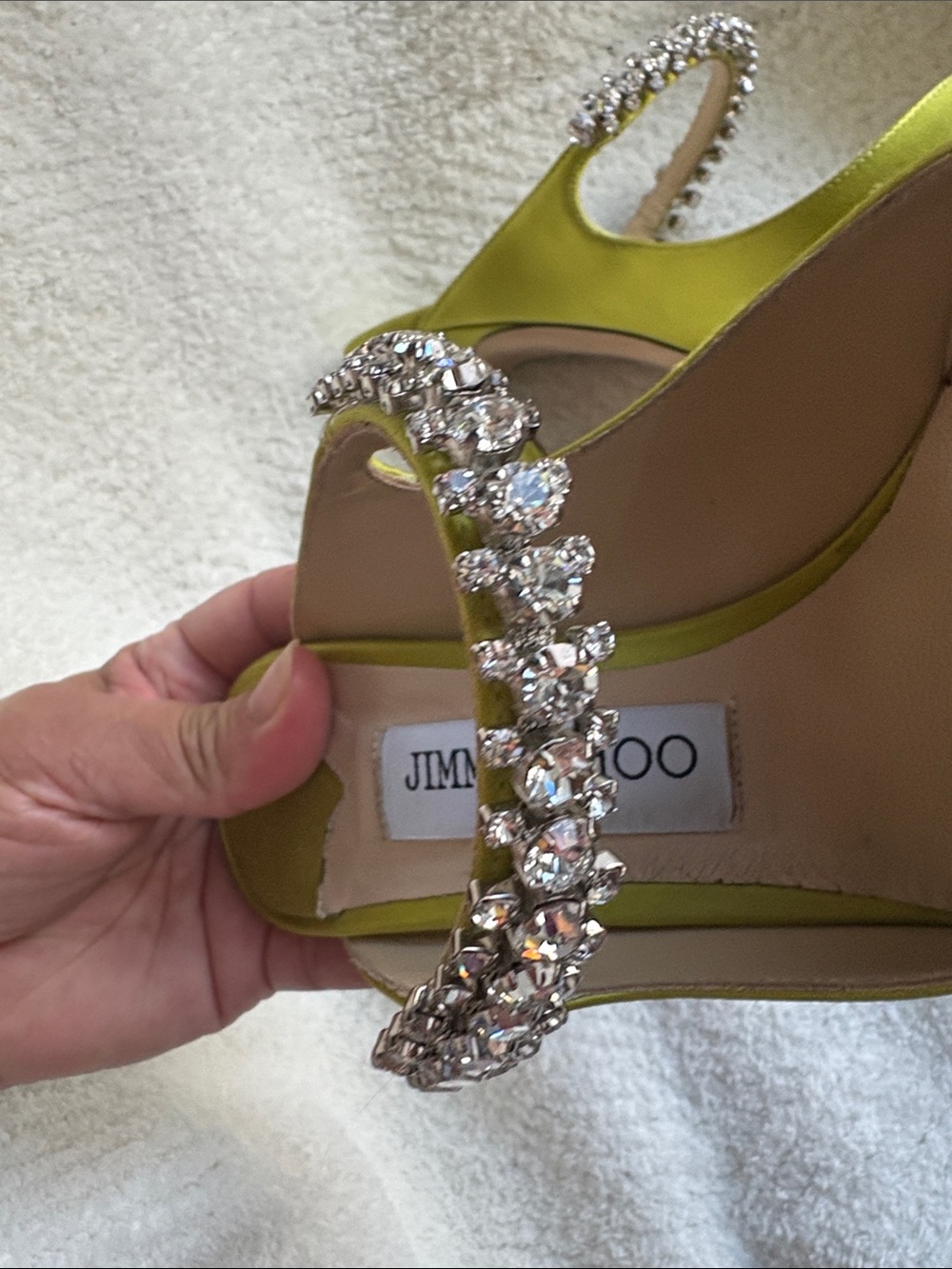 Jimmy Choo Chartreuse Crystal-Strap Pointed Toe Stilettos 37 1/2 - Picture 3 of 9